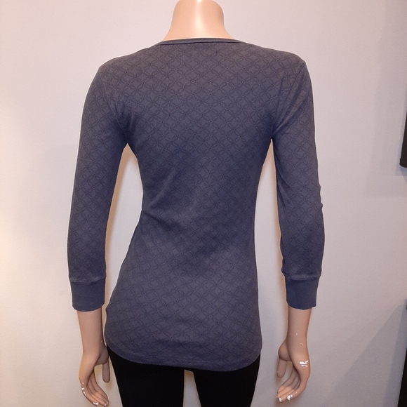 JOE FRESH Geometric Print Ribbed Split Neck Top 3/4 Sleeve Casual - Picture 7 of 14